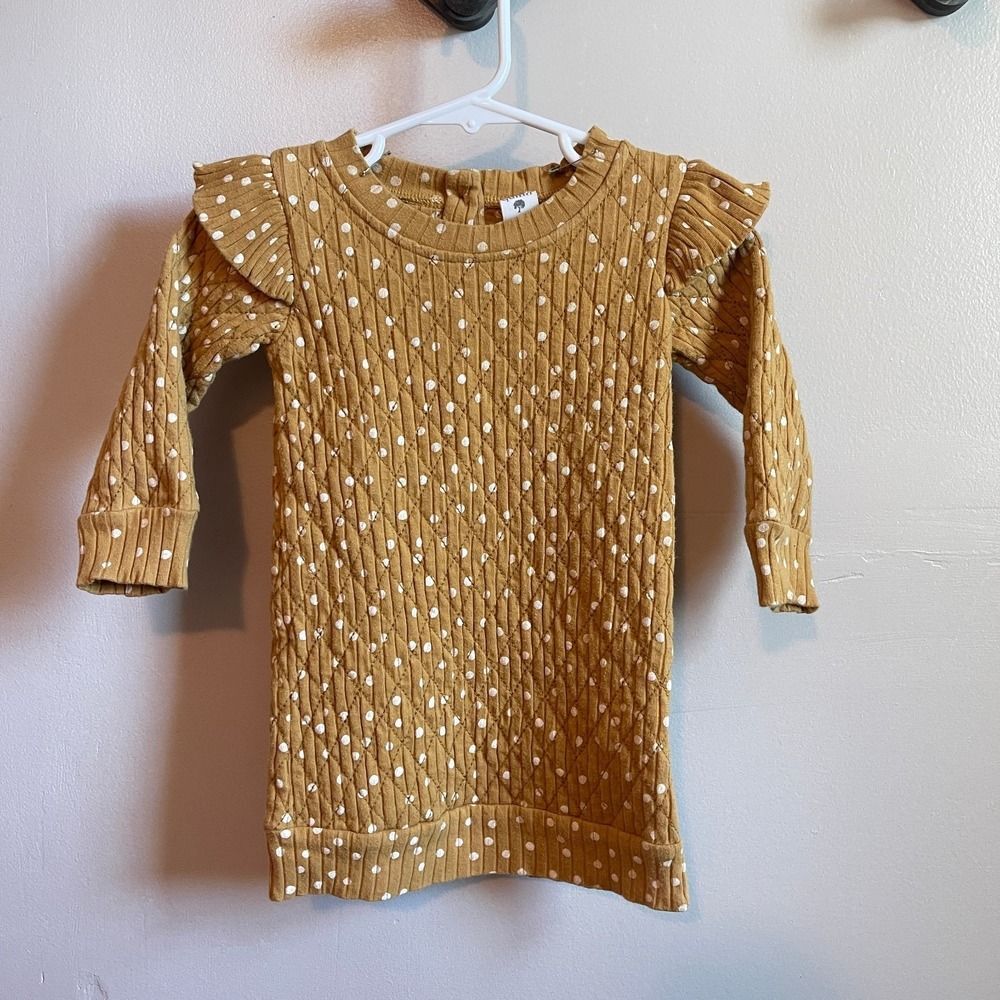 Kate Quinn Tunic Dress 12-18m | Honey Dot Yellow | Wide Rib Quilted Ruffles